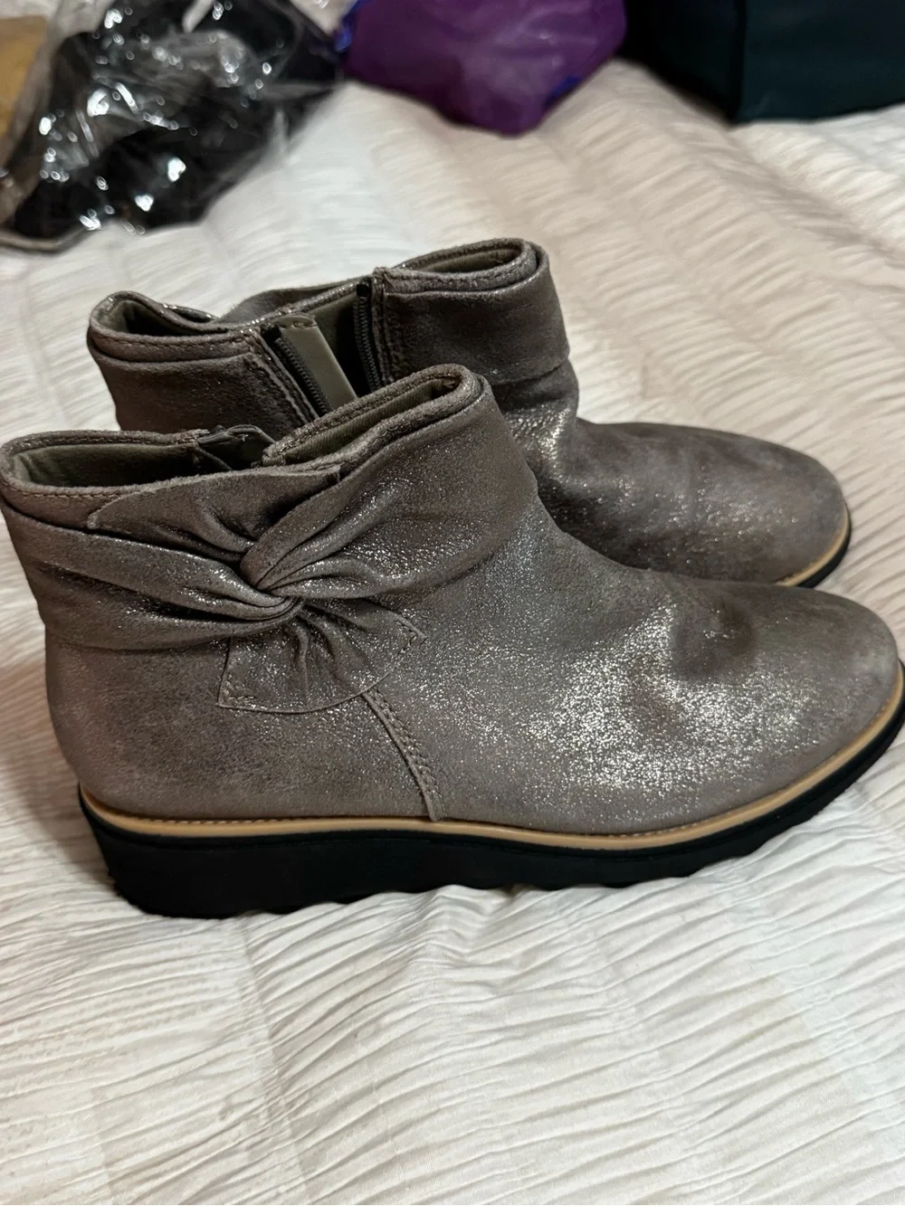 Clark’s Metallic Gold Women's Ankle Boots - Sleek Zip Design